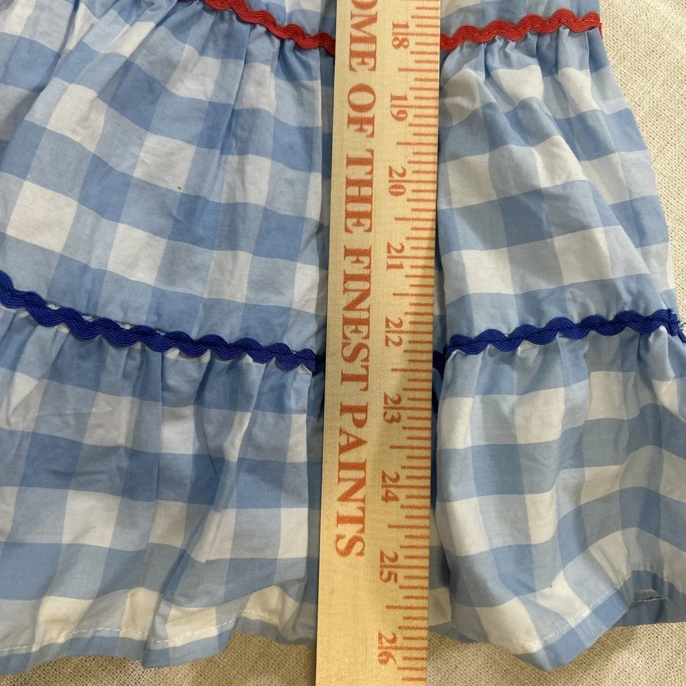Tahari Sundress Girls 8 Gingham Blue White Tiered Bow Back Cottagecore‎